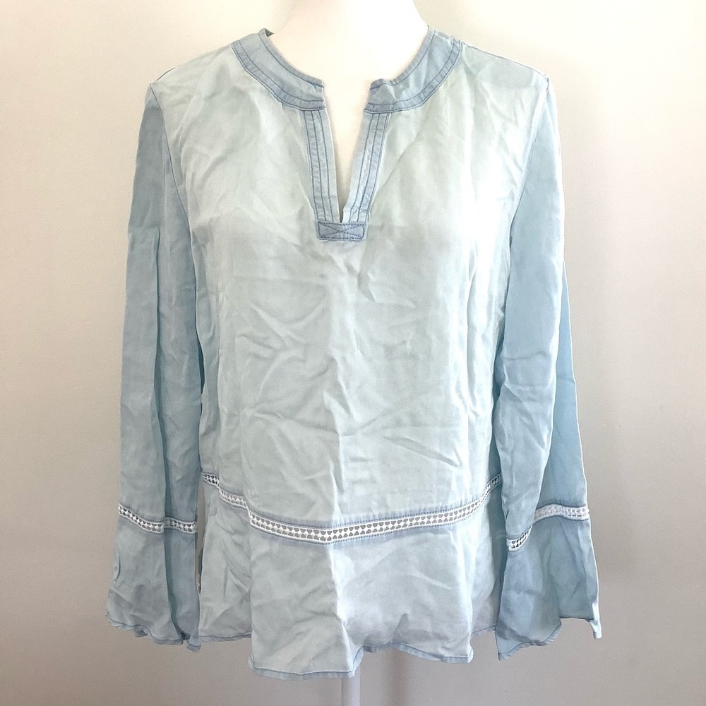 FOURTEENTH Place chambray bell sleeve boho blouse